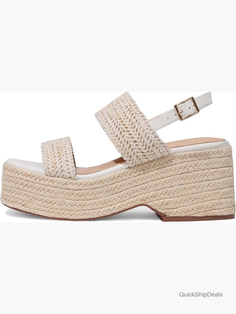 Platform Wedge Sandals With Adjustable Ankle Strap And Raffia Material
